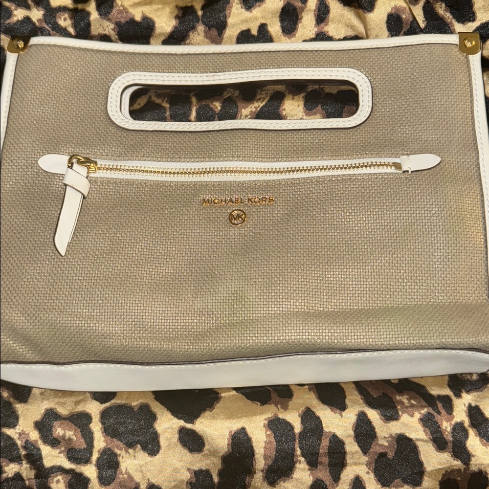 Michael Kors Tan and White Tote